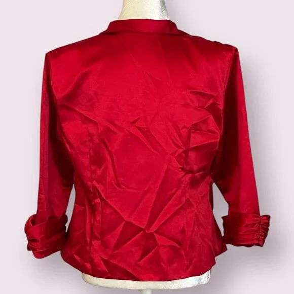 Vintage J.R.NITES Red Satin Blouse 14W Plus Size Evening Top Crystal Button - Picture 3 of 11